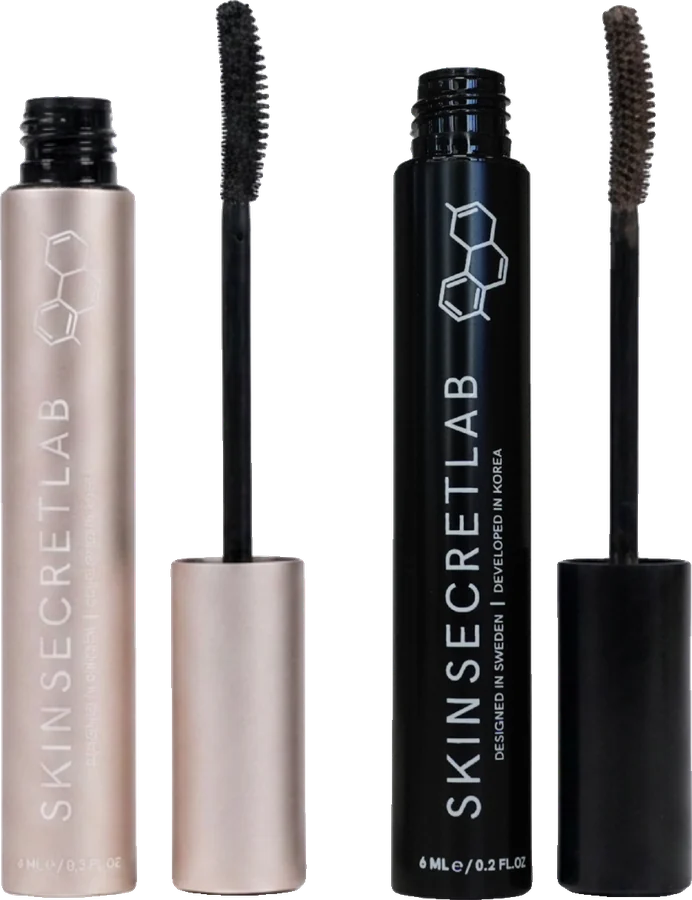Serum Infused Mascara i brunt och svart med borstarna lyfta