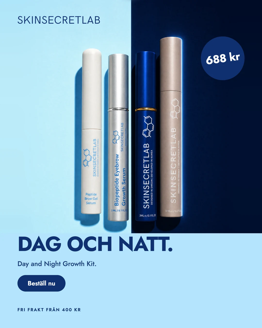 Annonsförslag för Day and Night Growth Kit, 688 kr, på ljus och mörk botten